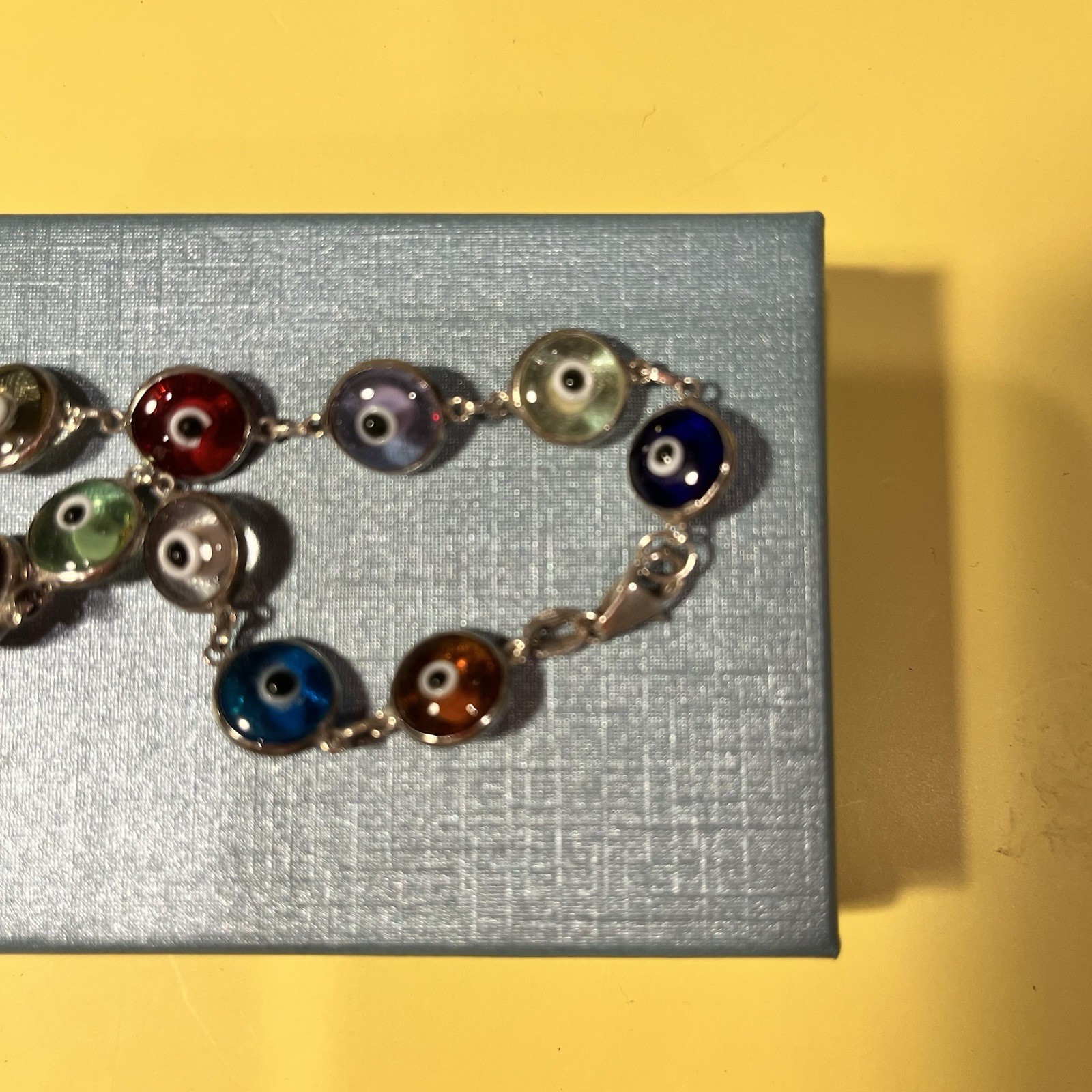 Sterling Silver Evil Eye Bracelet 7.83g Fine Jewelry 7.25″ Lobster Clasp