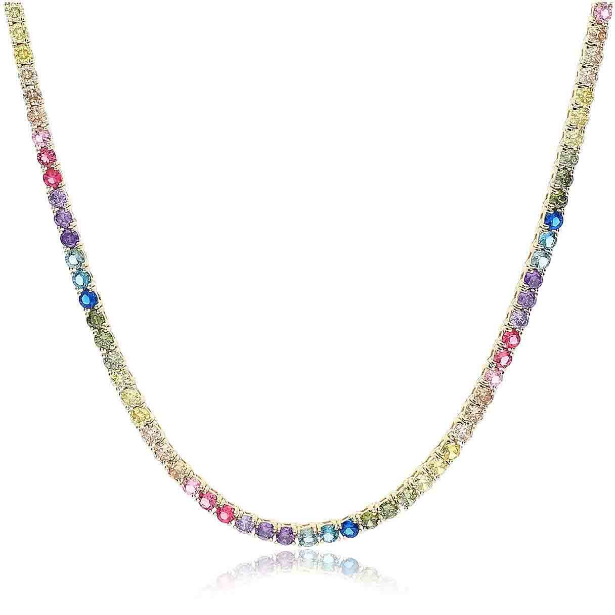 925 Sterling Silver Multicolor Rainbow Zircon Tennis Necklace Women Joys