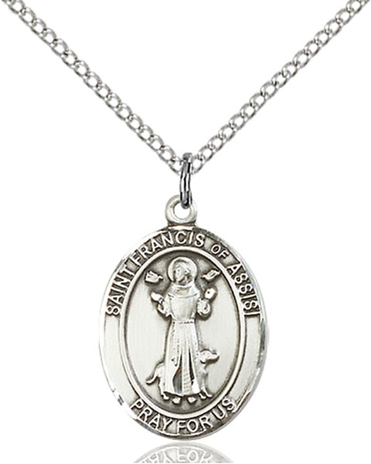 Sterling Silver St Saint Francis of Assisi Medal Pendant Necklace 18” Chain