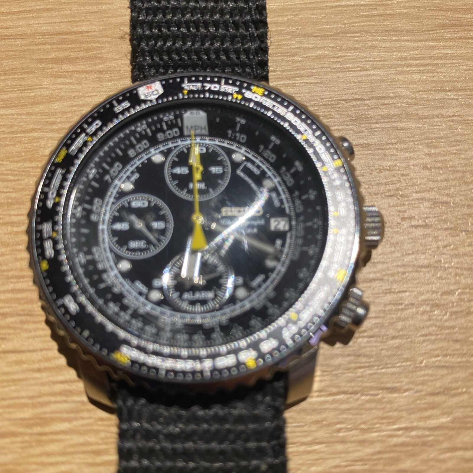 Seiko Flightmaster Pilot SNA411P1 Chronograph Black Quartz 7T62 Watch
