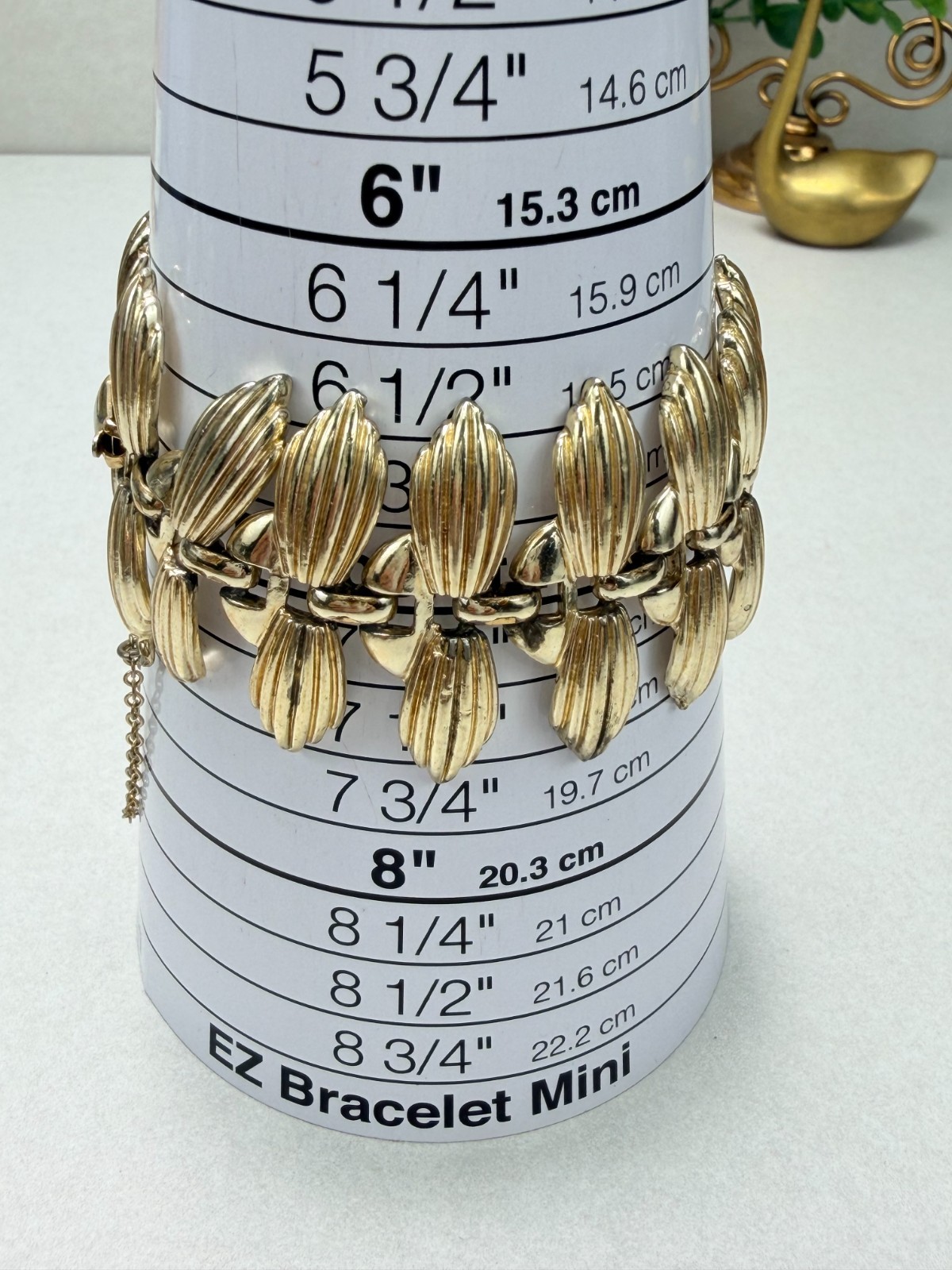 Signed CORO BRACELET Vintage Panel Link Gold Tone Fold Over Clasp Safety Chain