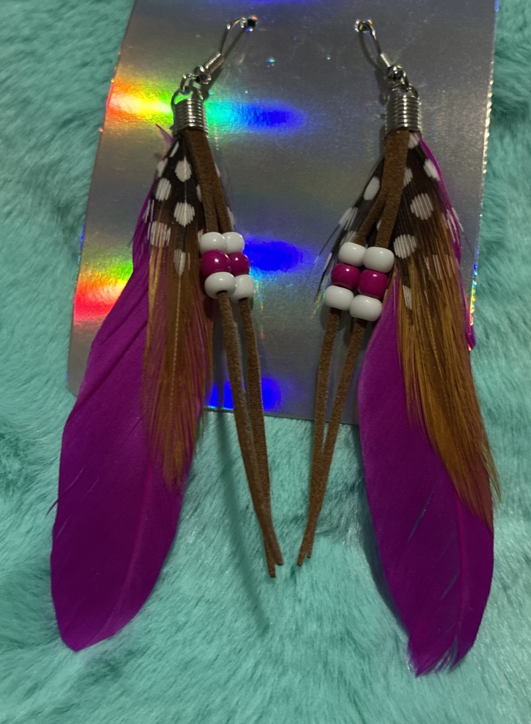 Dark Pink Feather Fashion Earrings. Lightweight. Cute. Casual. Business. Daily.