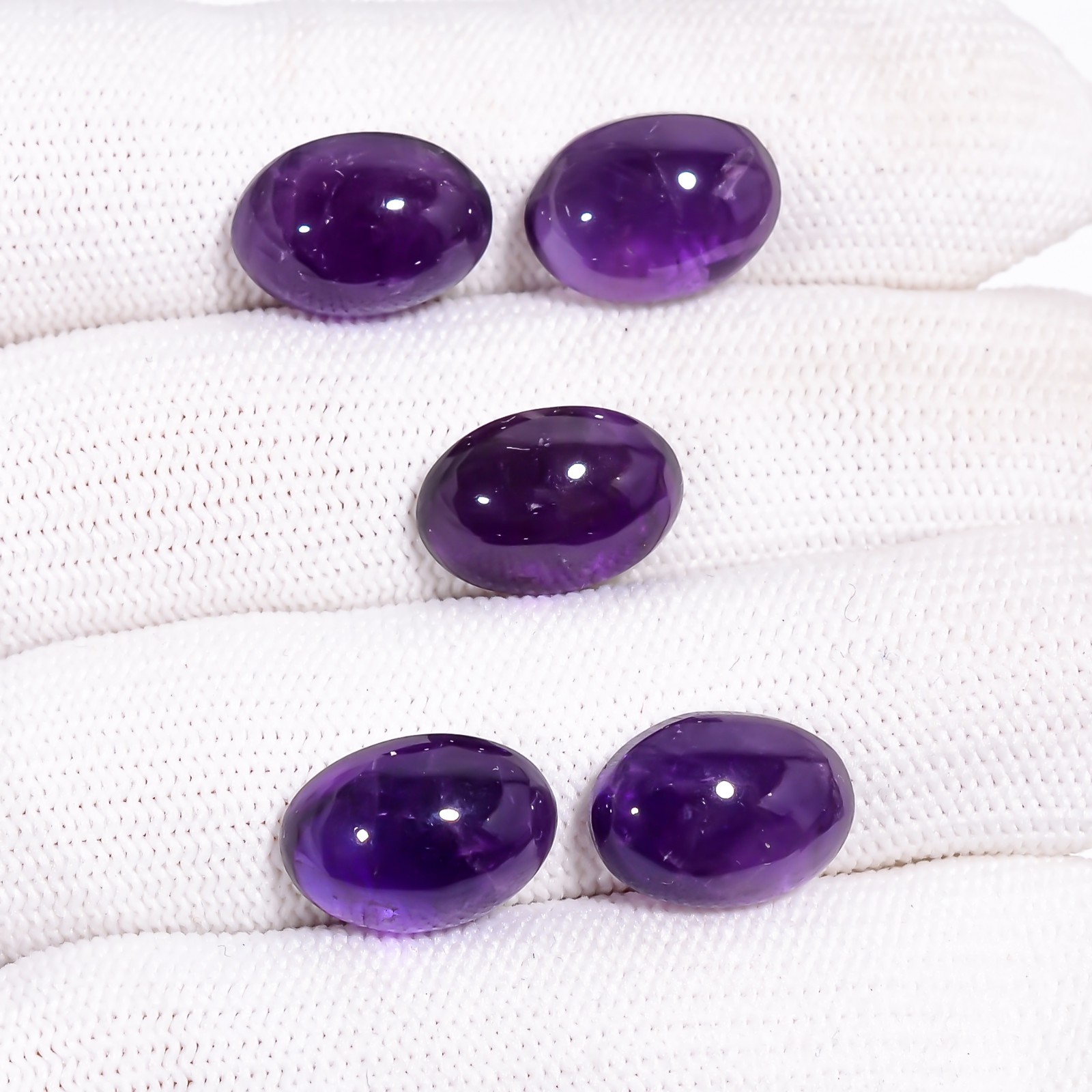 Natural Purple Amethyst Gemstone Oval Shape Cabochon 5 Pc Lot 29.5 Ct 14X10X5 mm