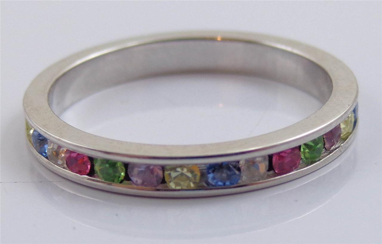 1.00cttw Channel Multi-Gem Eternity ~ 925 Sterling Silver Ring/Band ~Choose Size