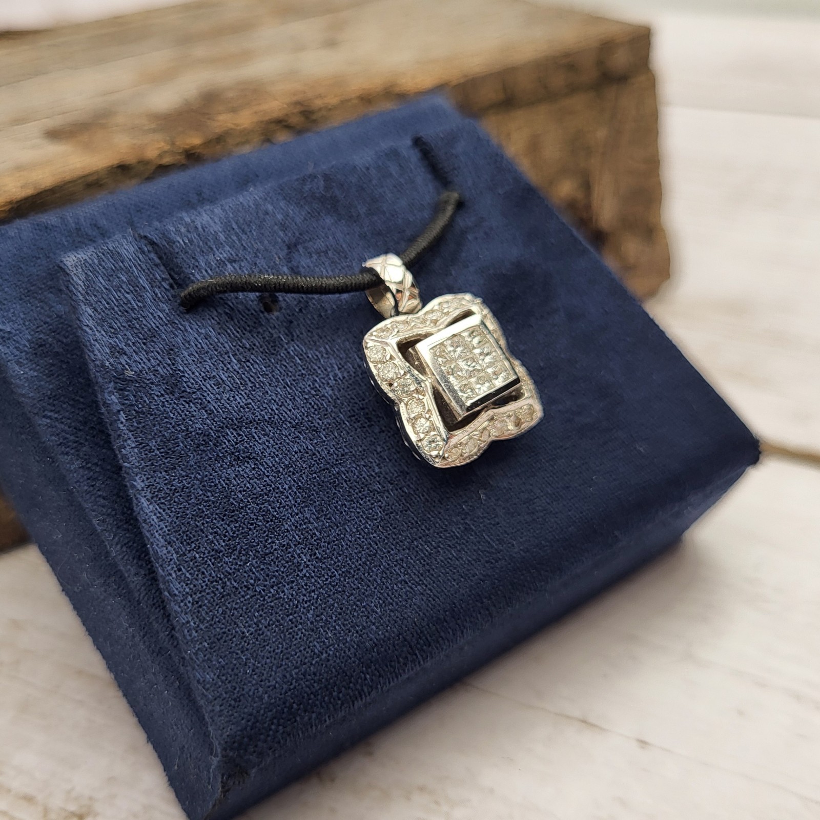 Heavy! 18K White Gold Square Princess Cut Diamond Pendant Charm Signed H.O.B.