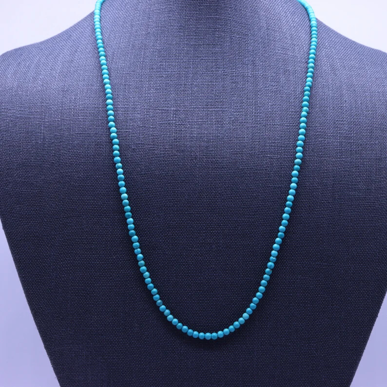 3.5mm small Kingman Arizona Blue Turquoise Beaded Gemstone Tiny Gem Necklace