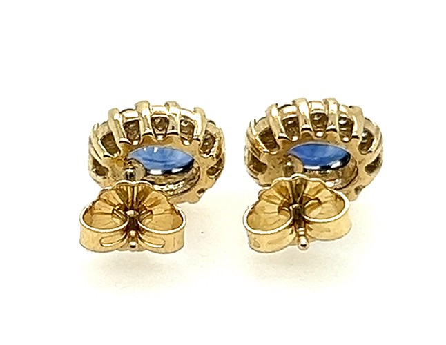 Brand New Sapphire Diamond Stud Halo Earrings 1.83ct 14K Yellow Gold