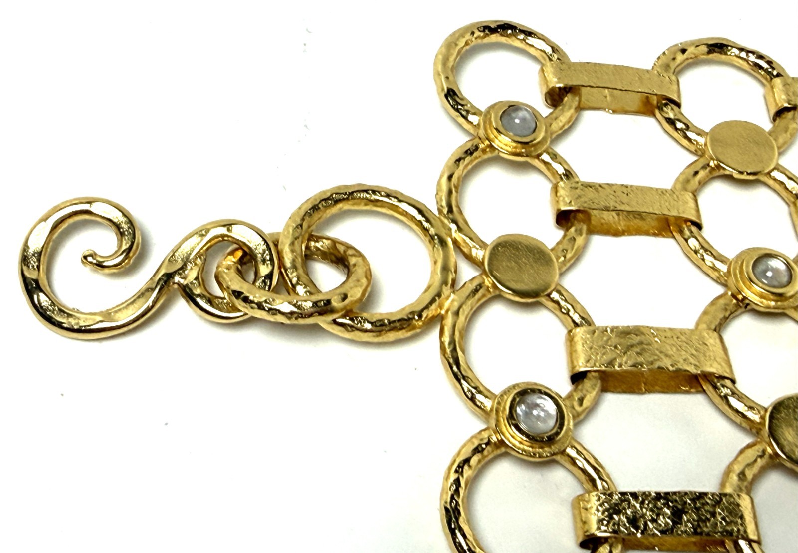 Stephanie Kantis Gold Plated, Clear Glass Cabochon Wide Bracelet