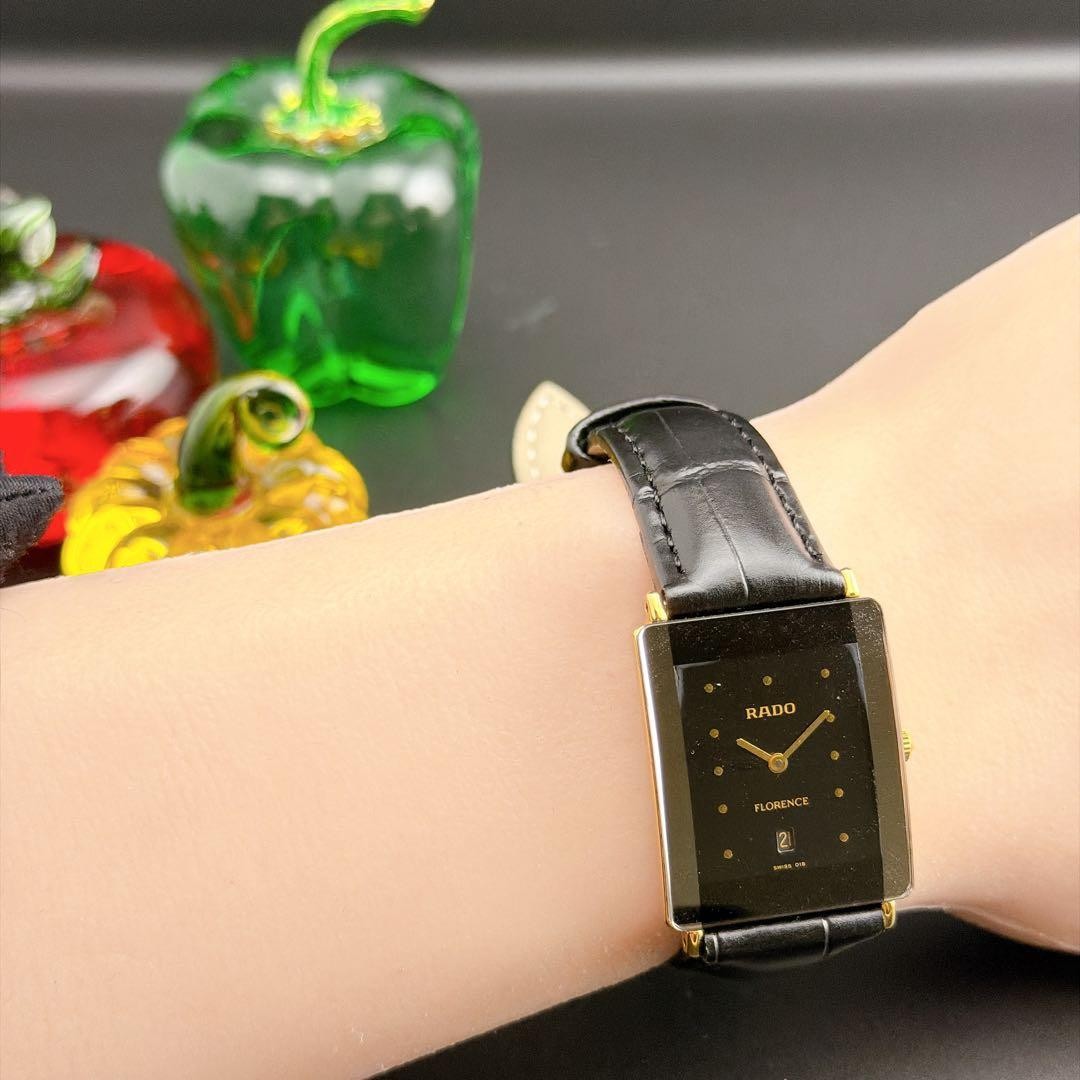 Rado Florence Tank Black Quartz Men’s Watch Vintage Retro Japan 0714052