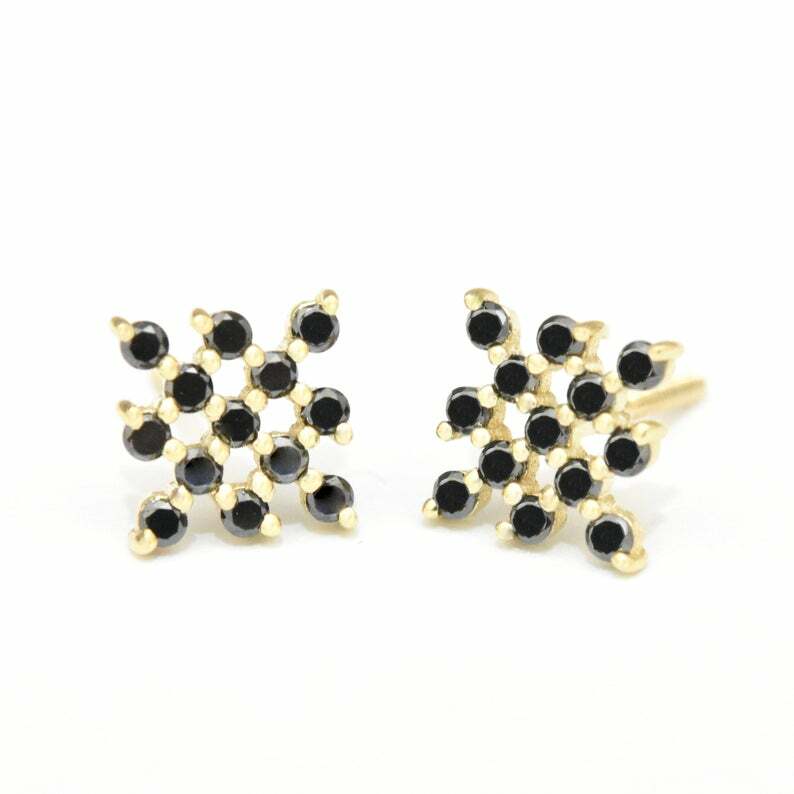 Net Mesh Square Design Earring 1ct Black Lab-Created Moissanite Gold Plated