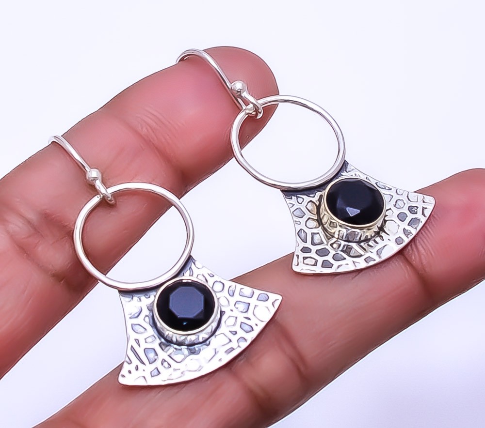 Black Onyx 925 Sterling Silver Textured Basket Earring 1.68″ E2010110, Christmas