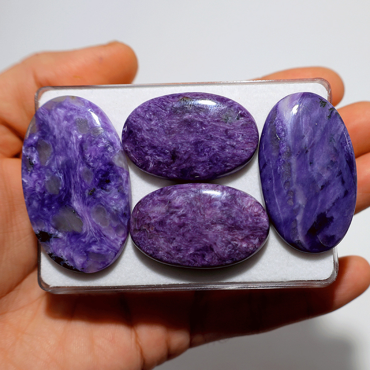 Swirling Violet~ 4 PC Natural Charoite 37mm-48mm Hi-Grade Cabochon Gemstones Lot