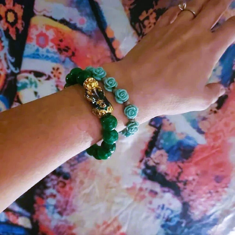 Dragon Protection Bracelet 10mm Green Jade Bracelet Pixiu Charm Bracelet