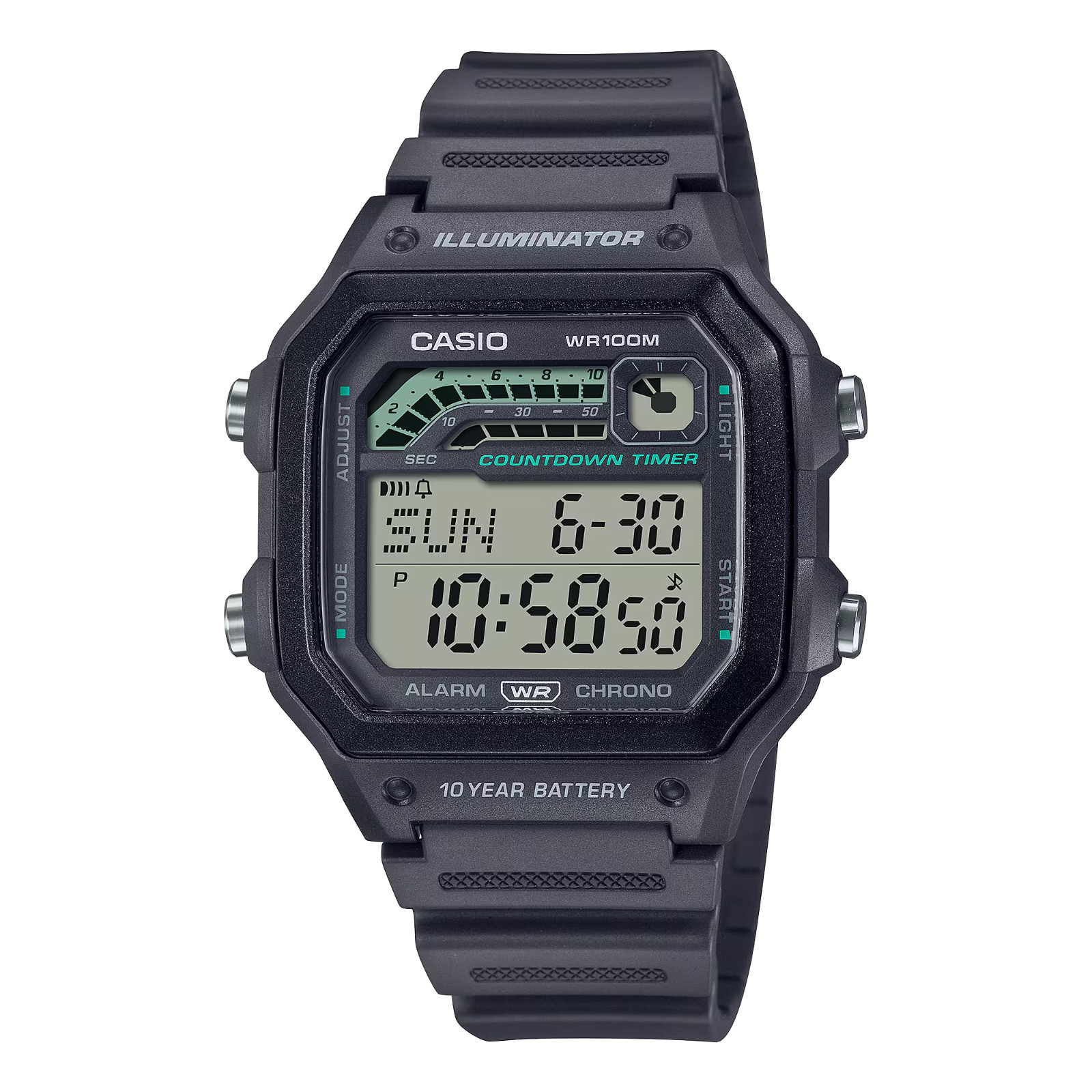 Casio WS-1600H-8AV Digital Sport 100M WR Alarm LED Backlight Afterglow Stopwatch