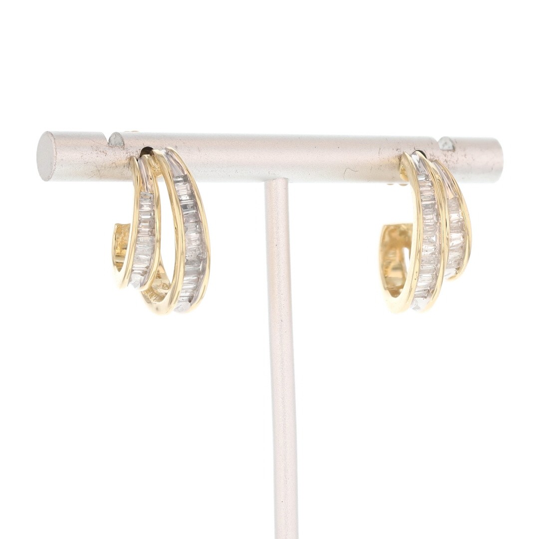 .76ctw Baguette Diamond Channel-Set Double C-Hoop Pair Earrings 14k Yellow Gold