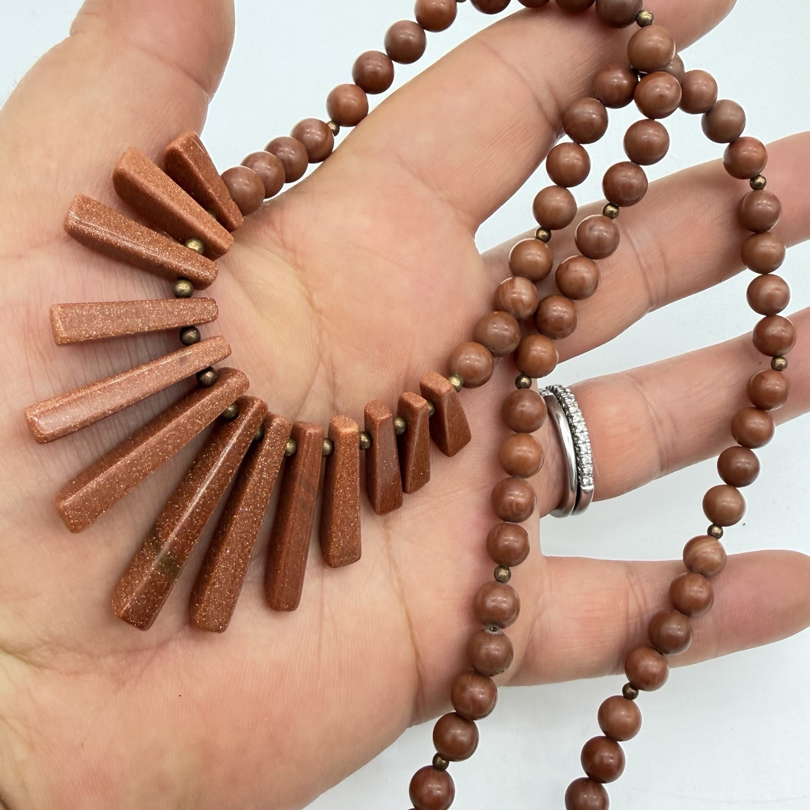 Vtg Sandstone Sunstone Necklace Tile Spike Slab Designer Signed