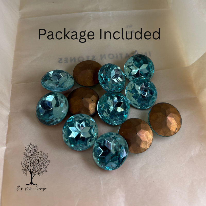 Vintage Czech NOS 20mm Aquamarine Glass Rhinestones Gold Foil Back Lot of 12