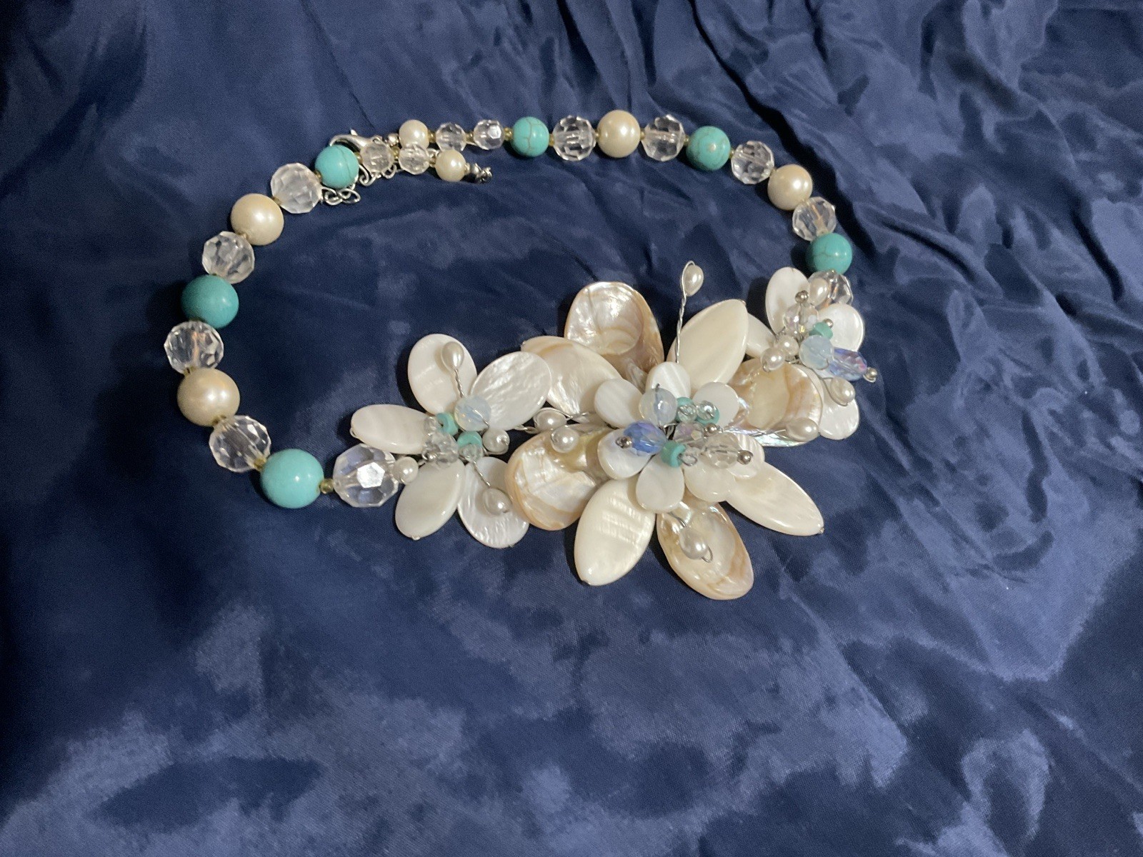 Handmade Abalone and Mother-of -Pearl Shells Necklace One of A Kind 22 Inches
