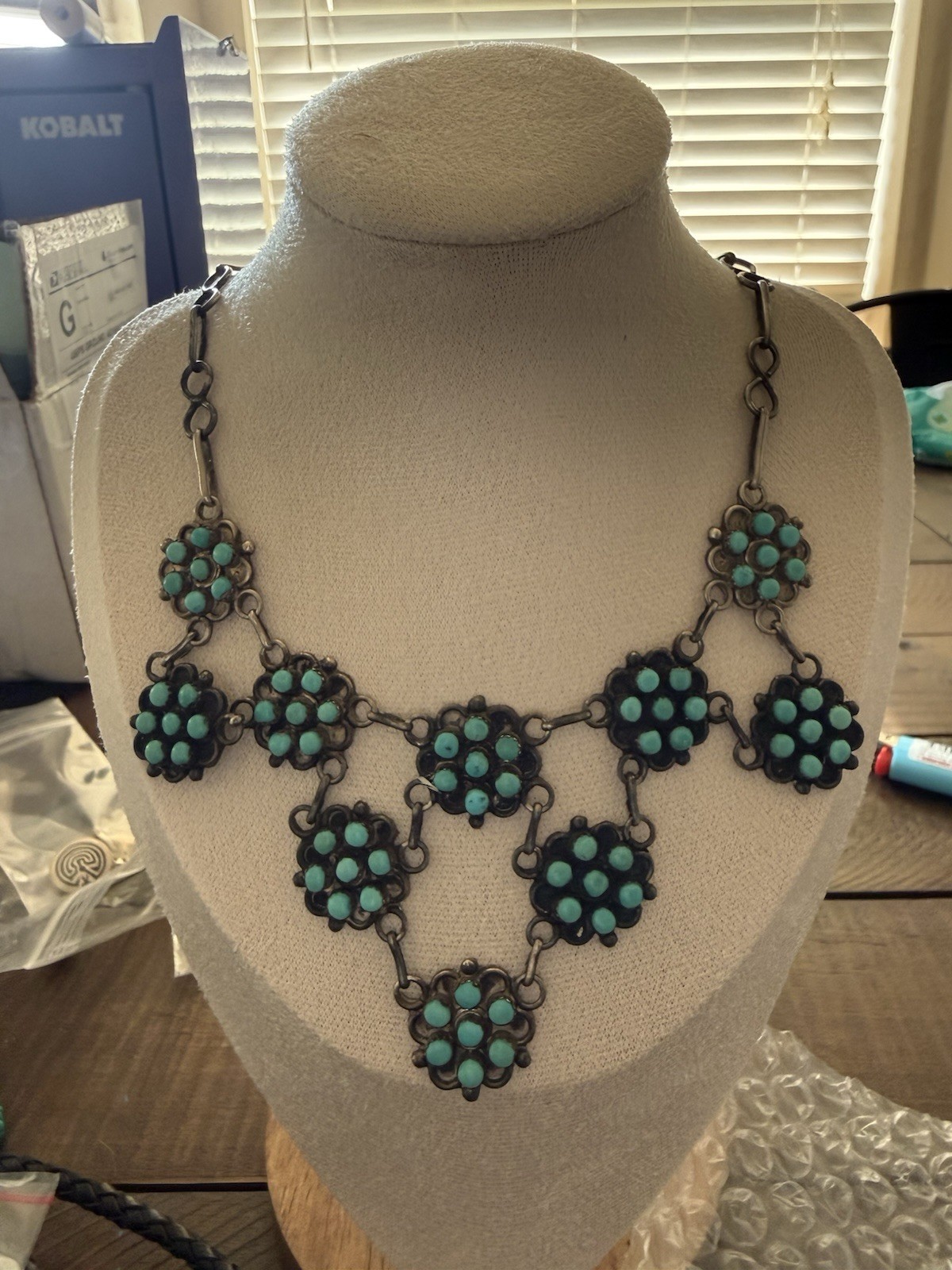 Turquoise Cluster Bib Statement Necklace, Zuni Made