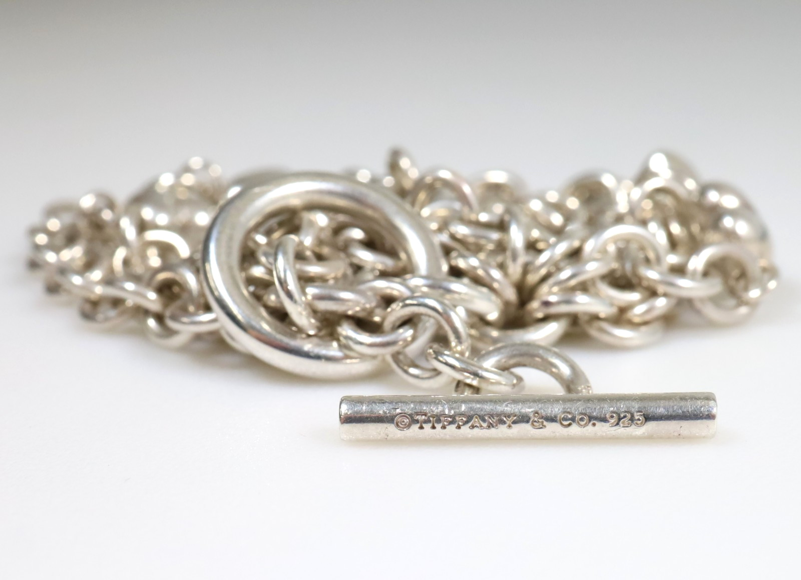 Authentic Vintage Tiffany & Co. 925 Silver Heart Multi-Strand Bracelet 17.5 cm.