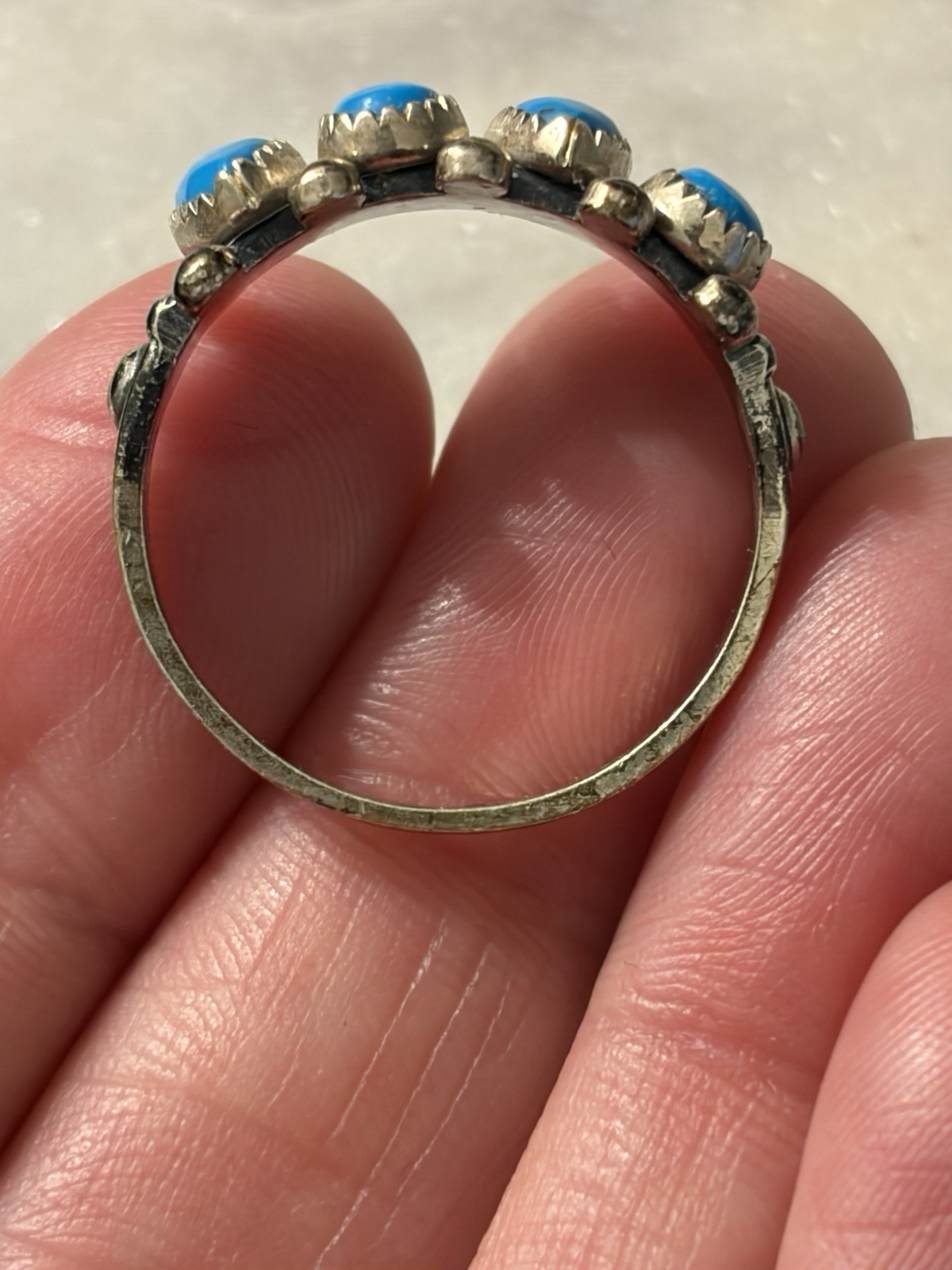 Vtg Wheeler Co. 4 Stone Turquoise Row Ring Sterling Silver 10.5 Boxed