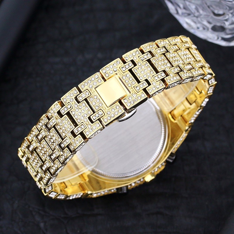 Luxury Hip Hop Custom Bling Ice out Men’s Watch Iced Gold Cz Diamond Chronograph