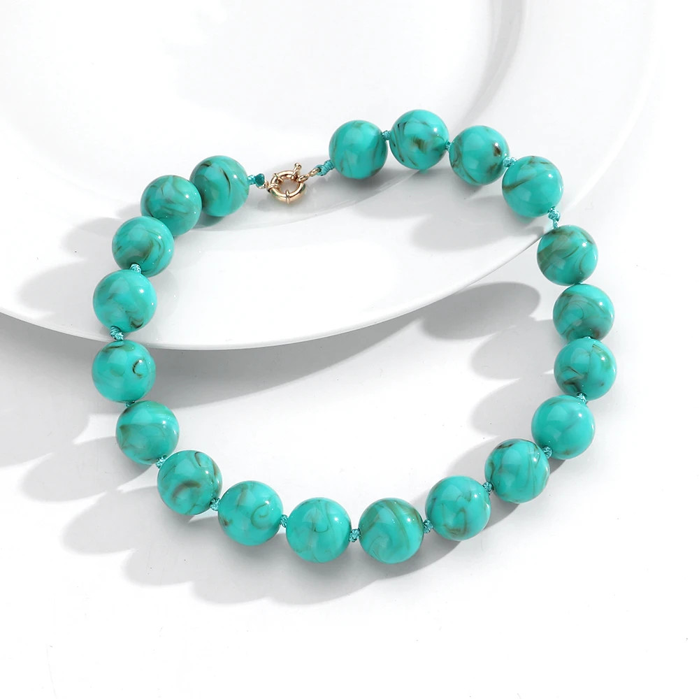 Handmade Resin Bead Choker Necklace Vintage Round Rope Chain Jewelry Women