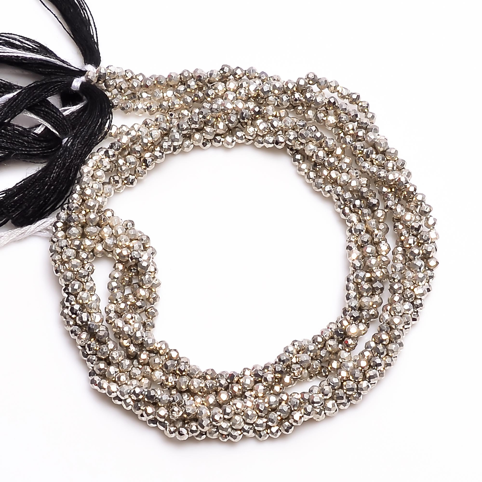 2.5 mm Natural Coated Pyrite Faceted Round Rondelle Beads 32 cm