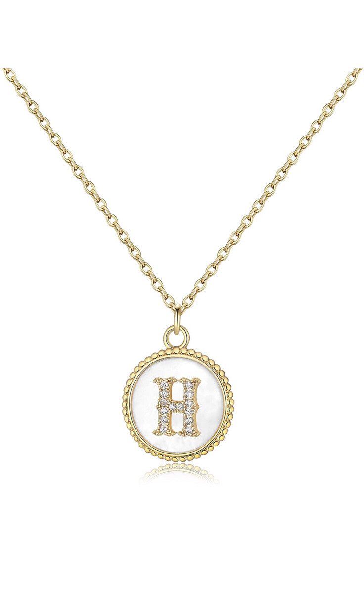 FUNEIA 14K Gold Plated Initial Necklace for Women Cubic Zirconia LETTER V