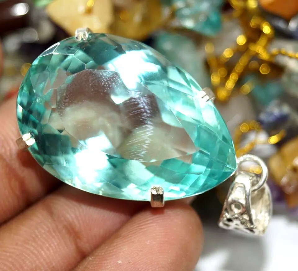 Certified Natural Ocean Blue Topaz Pendant Pear Cut Loose Gemstone 97.95 Ct