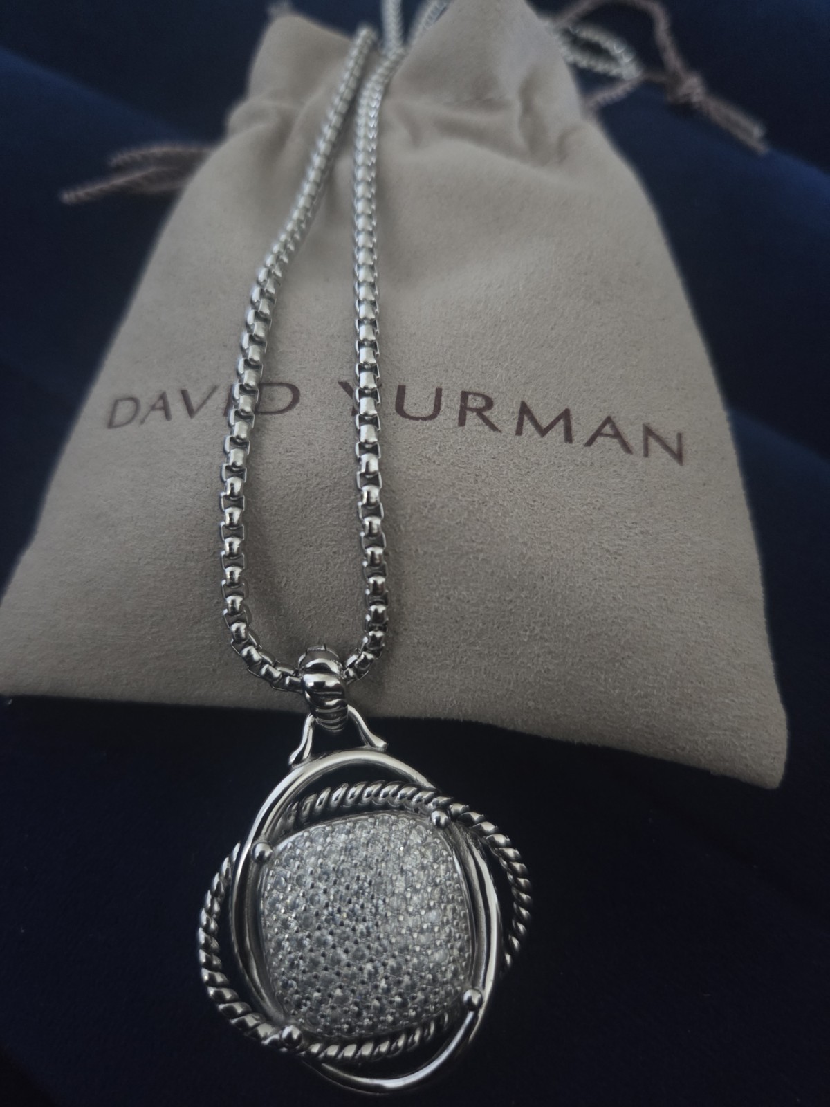 David Yurman Sterling Silver 32mm Infinity 22″ Necklace with Diamonds