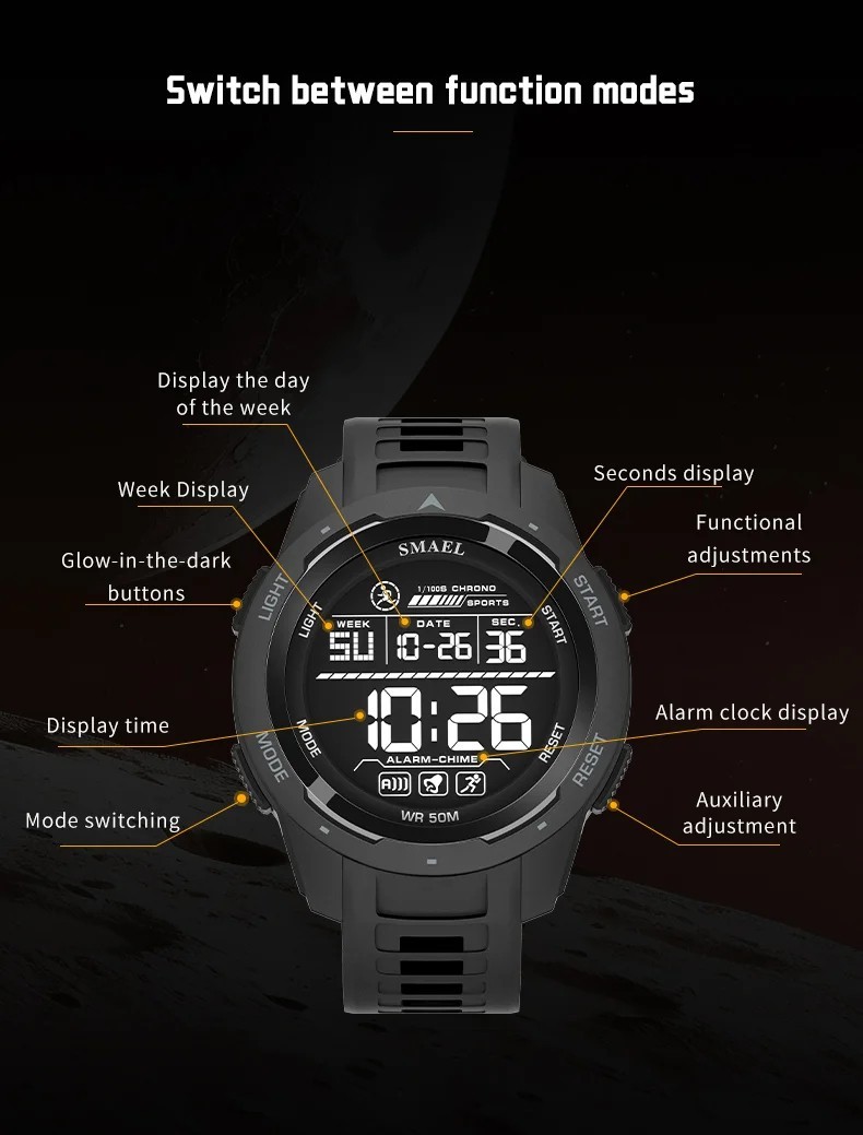 Men’s 50M Waterproof Sport Digital Military Smart Watch Gym Fitness Running Gift