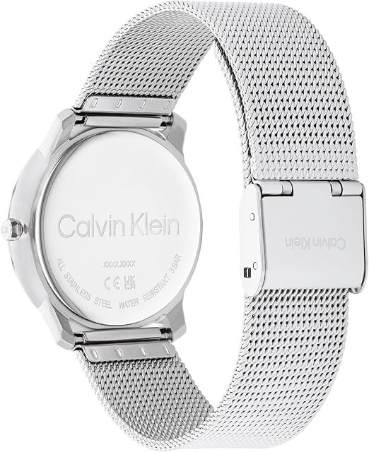 Calvin Klein Iconic Silver/Rose Gold 35mm White Dial Mesh Band Watch