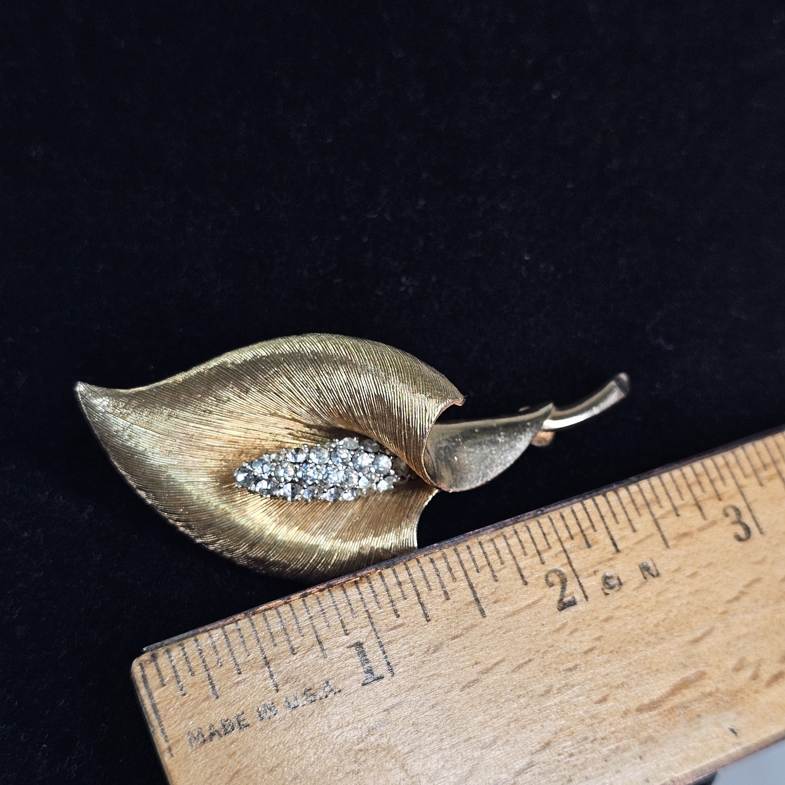 Vintage Marcel Boucher Calla Lily Pin Brooch Signed Gold Tone W/ Crystal Stones