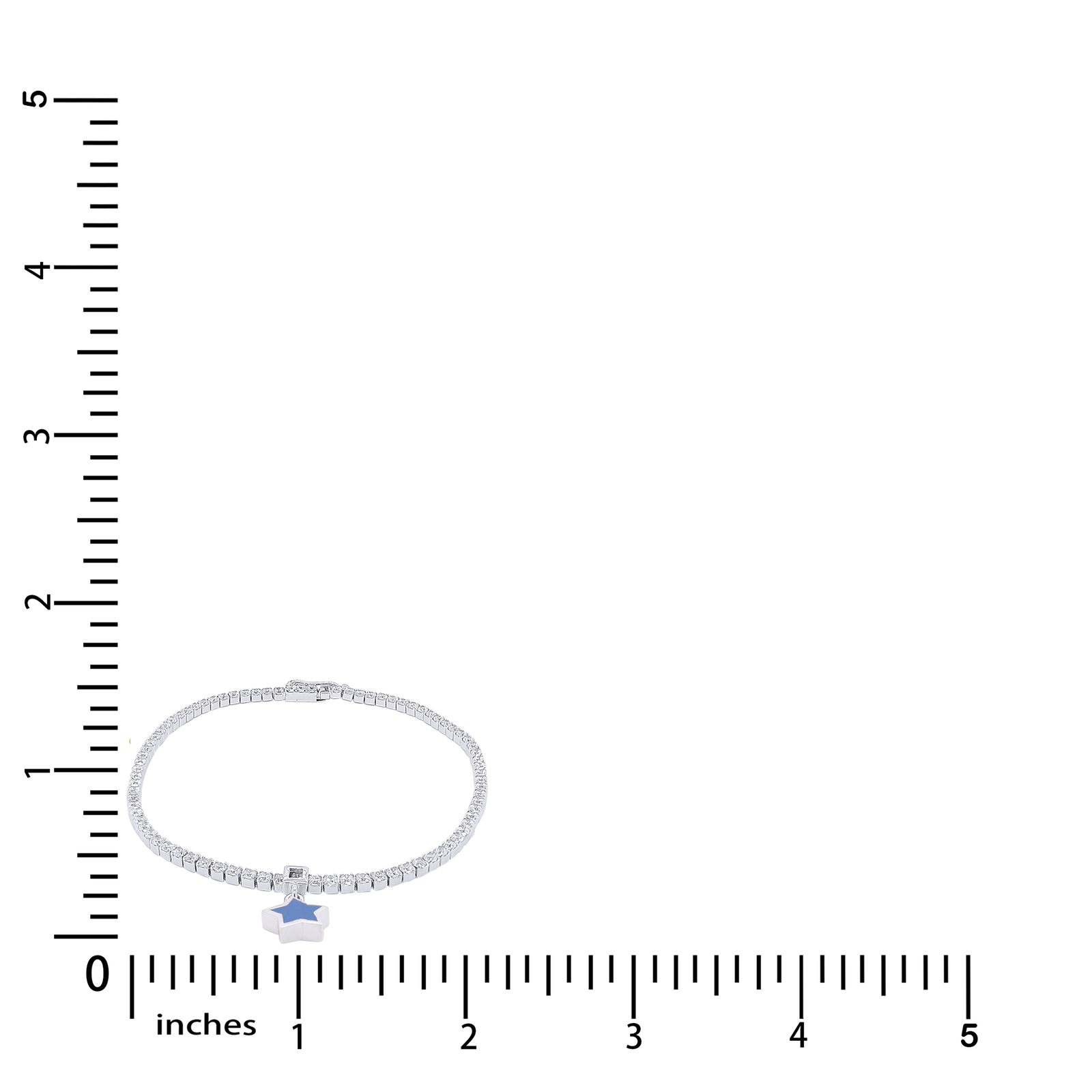 Round Simulated Dangle Star Blue Enamel Tennis Bracelet 6.5″ Sterling Silver