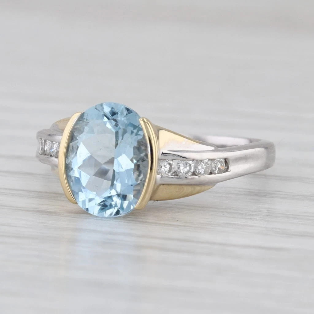 2.56ctw Oval Aquamarine Diamond Ring 14k Yellow White Gold Size 7