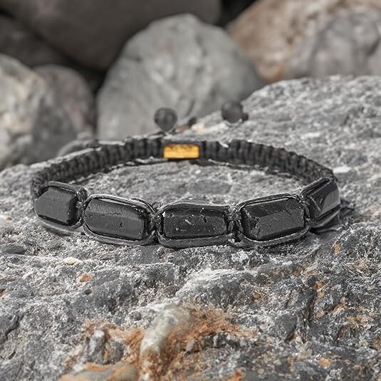 Natural Black Tourmaline Adjustable Bracelet Healing Handmade Man Woman Gift