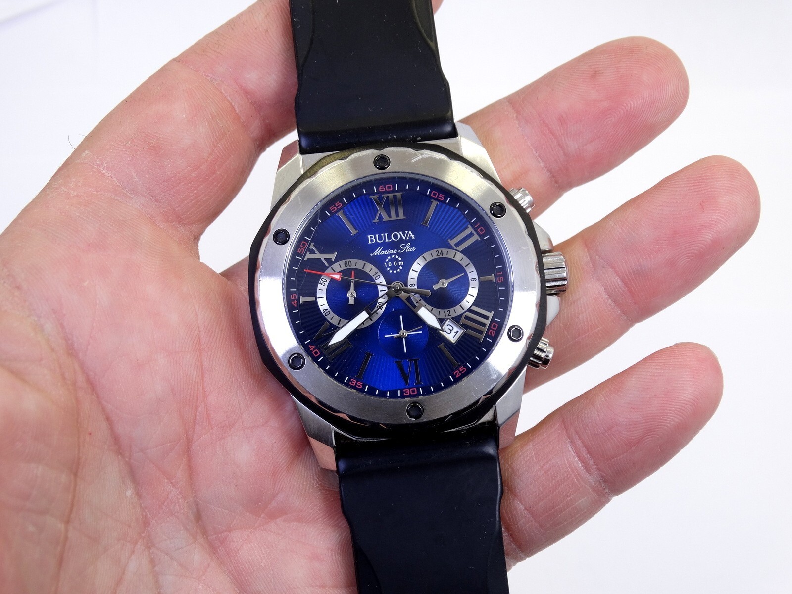 BULOVA 98B258 MARINE STAR Chronograph Blue Dial Stainless Steel Quartz Watch