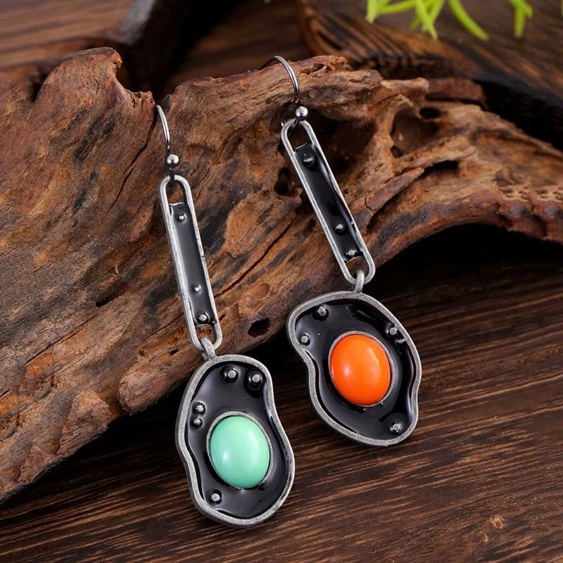 Museum Turquoise Geometric Mismatch Earrings Art Silver Asymmetric Modern Boho