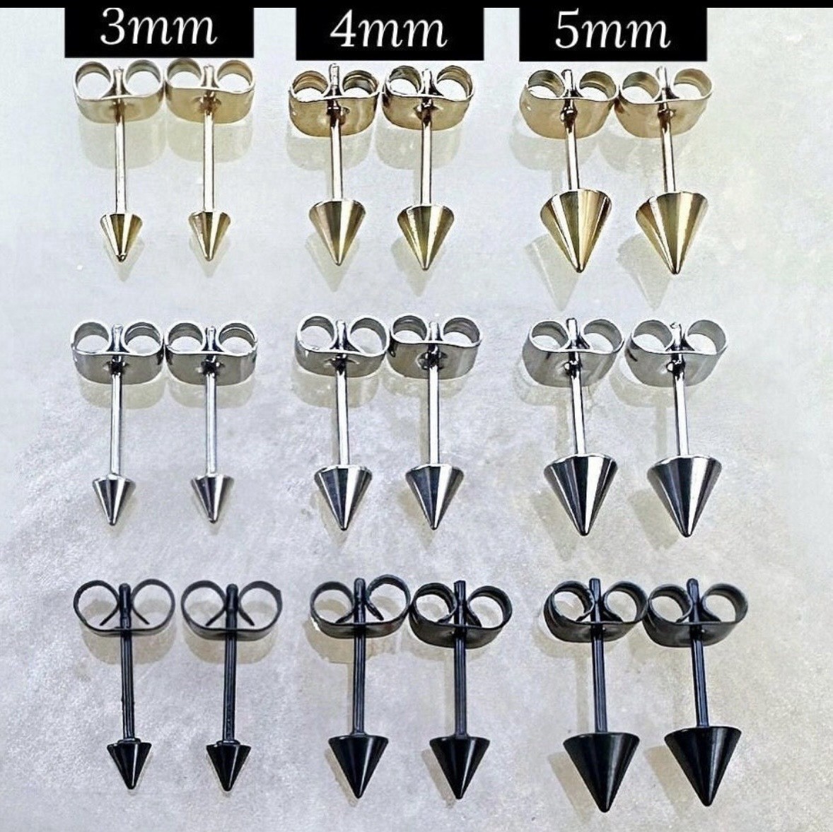 Spike Stud Earrings. Gold, Silver, or Black.