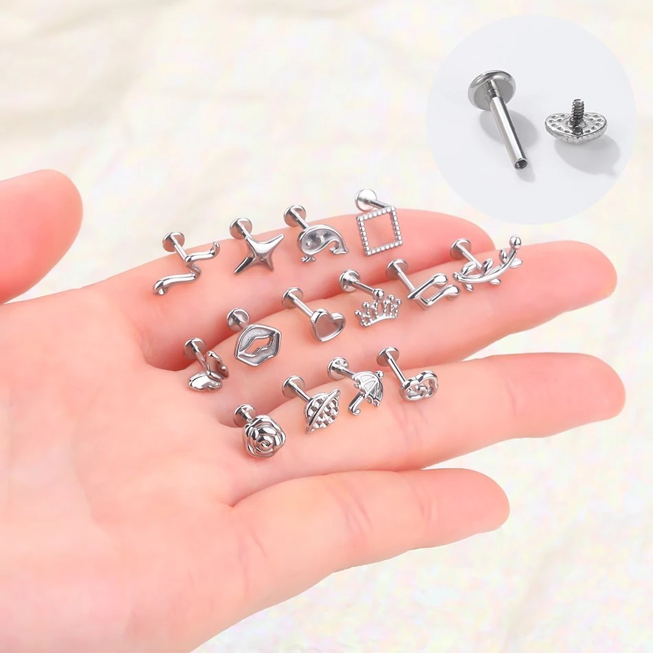 316L Steel Internally Threaded Labret Stud 16G Ear Cartilage Helix Tragus Ring