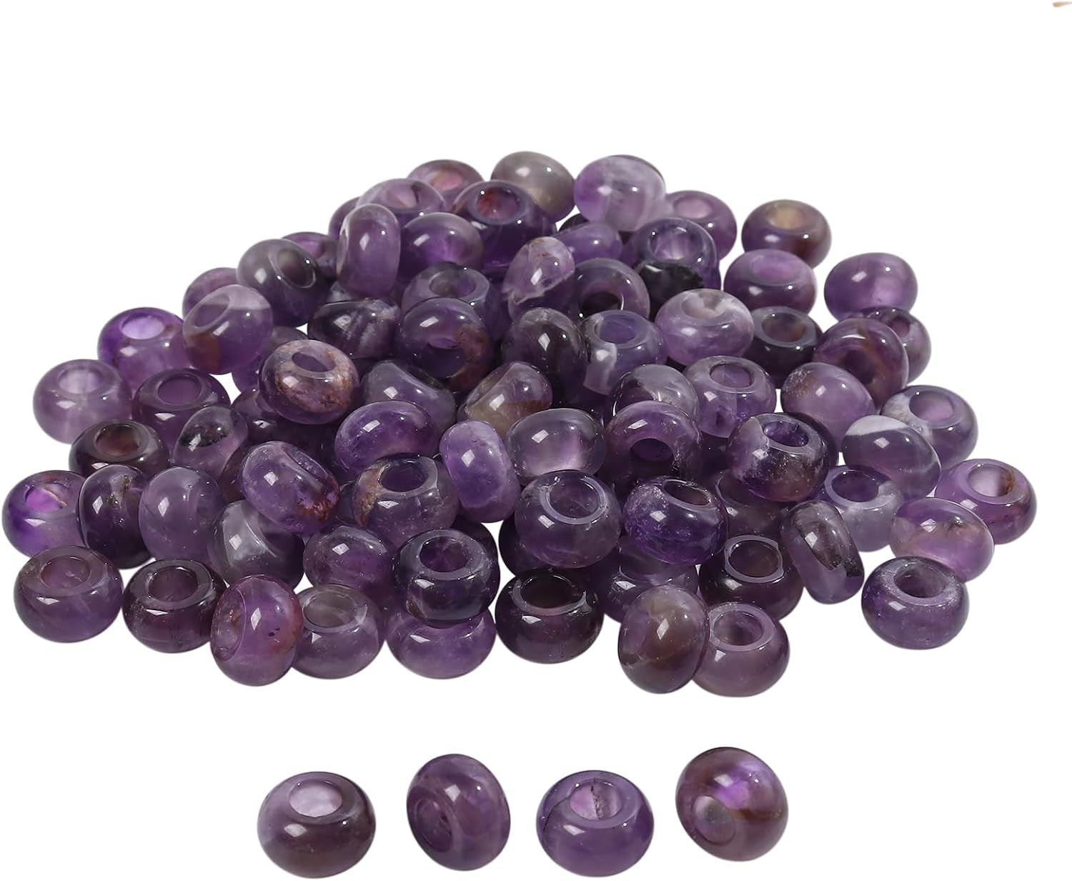 25Pcs Large Hole (5-6Mm) Rondelle Gemstone European Bead for Charm Bracelet, Jew