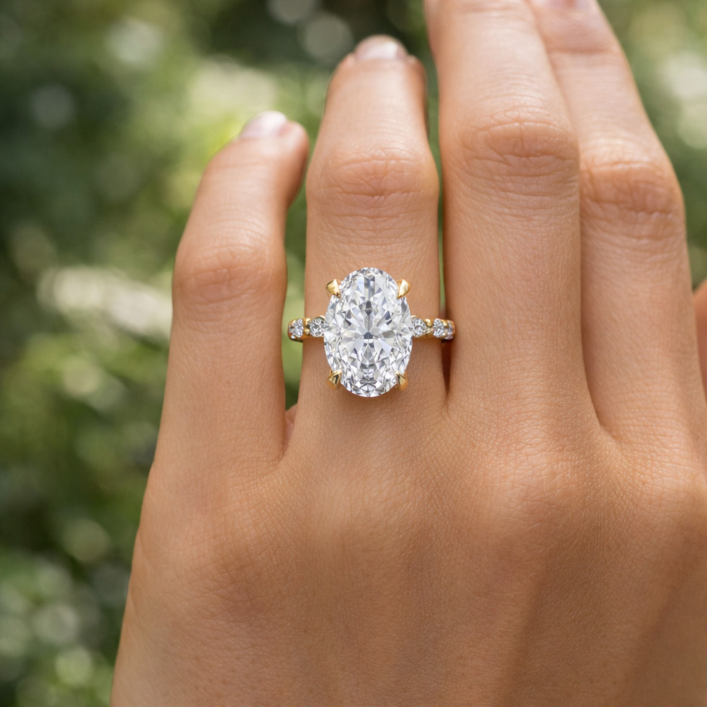 5.25 CT Oval & Round Cut Moissanite 7 Stone Engagement Ring 925 Silver for Women
