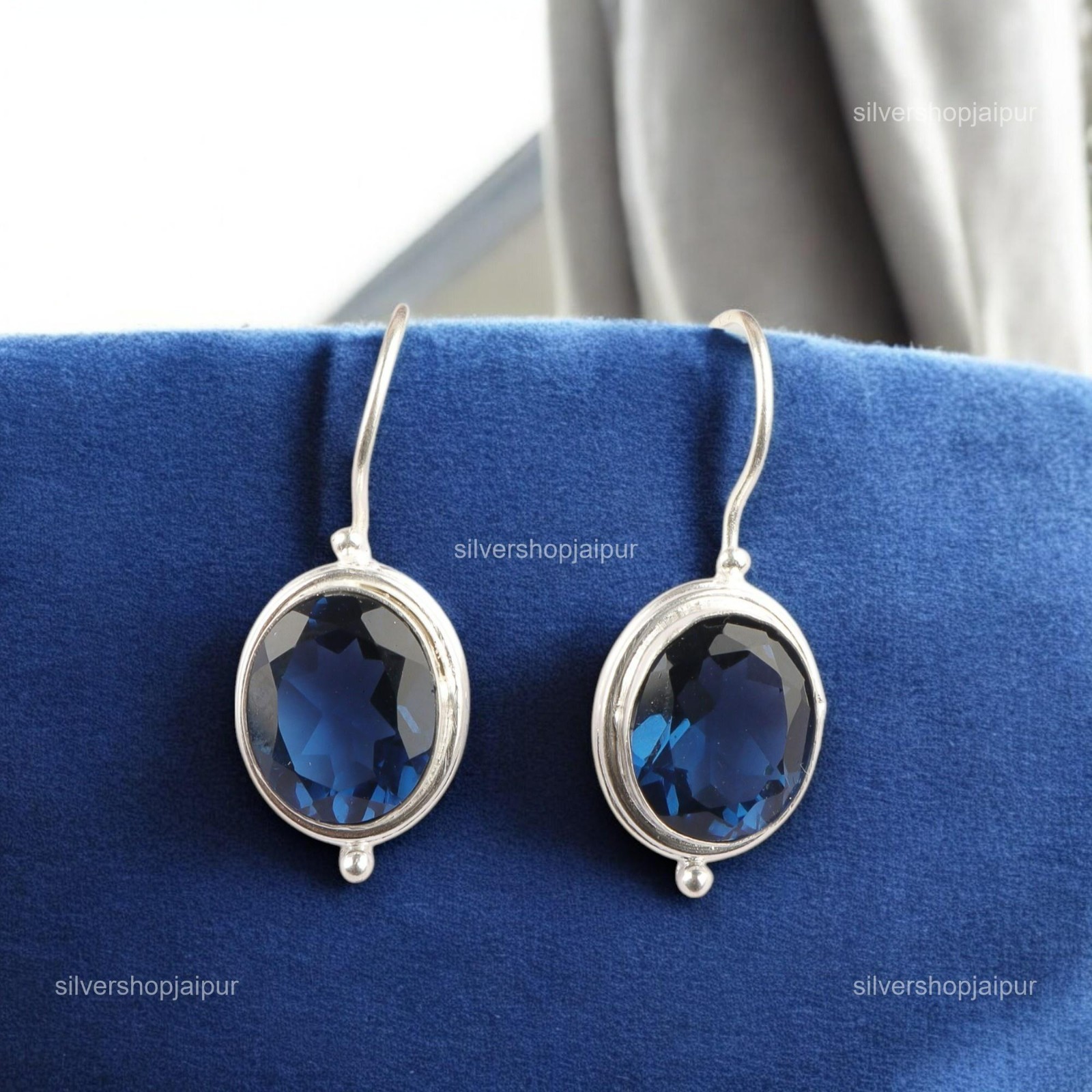 London Blue Topaz Gemstone 925 Sterling Silver Jewelry Birthstone Earrings 1.24″