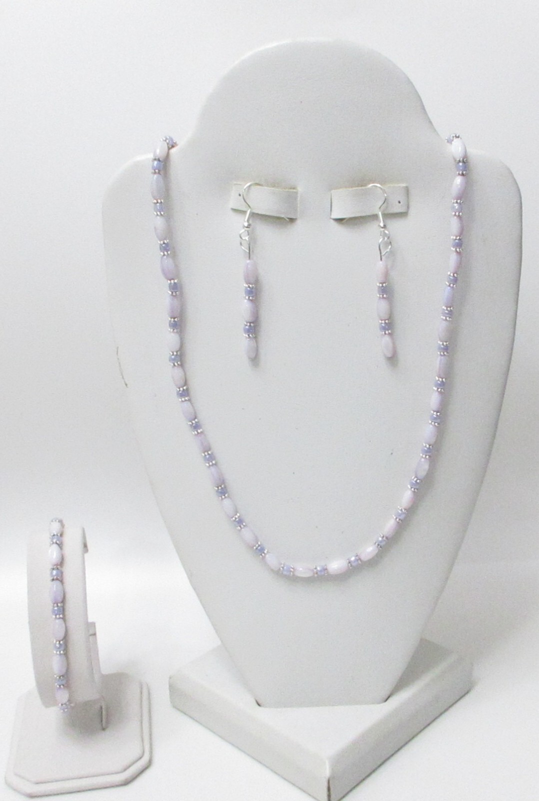 NEW LIGHT LAVANDER MOTHER OF PEARL NECKLACE, BRACELET & EARRINGS JEWELRY SET