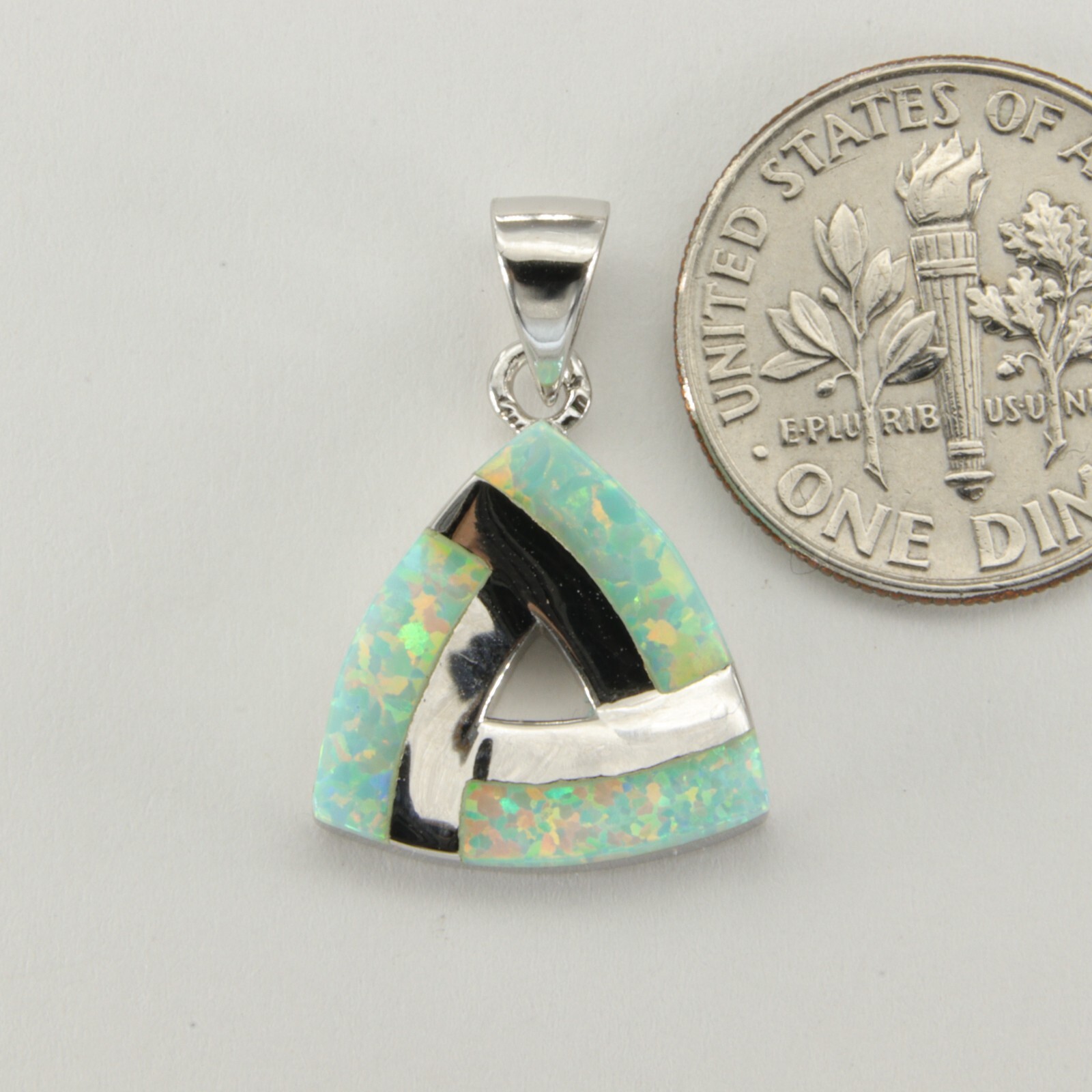 Light Green FIRE OPAL Triangle Drop / Dangle Pendant – 925 STERLING SILVER #314e