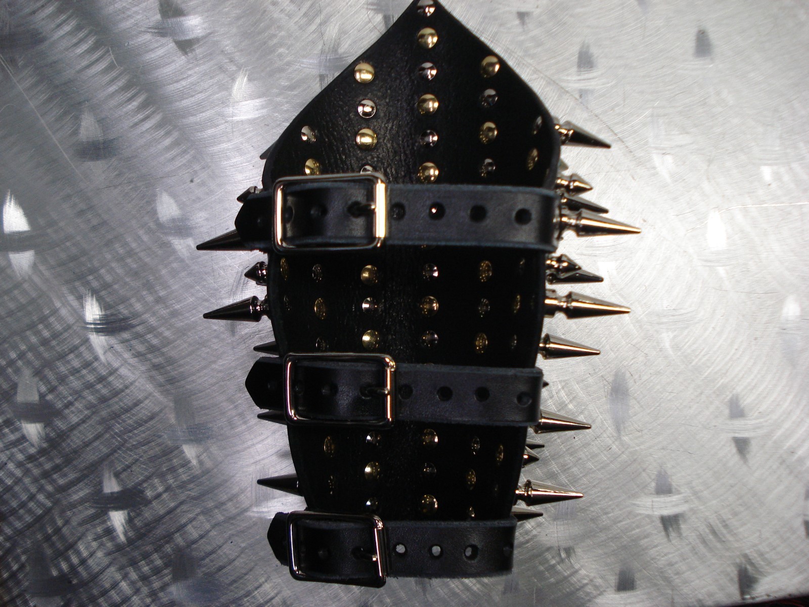 LEATHER SPIKED MIXED MEDIUM GAUNTLET. BLACK DEATH…(MDLG0140)…..IMMOLATION