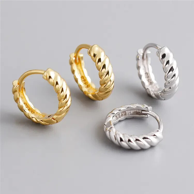 9CT GOLD ON SILVER Croissant SLEEPER HOOP EARRINGS 12mm thickness 3mm