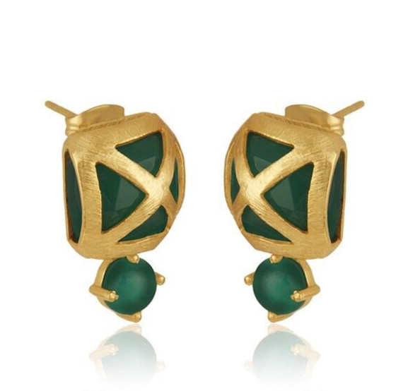 Green Onyx Set Turkish Style Designer Stud Gold Earrings Jewelry For Women Gifts