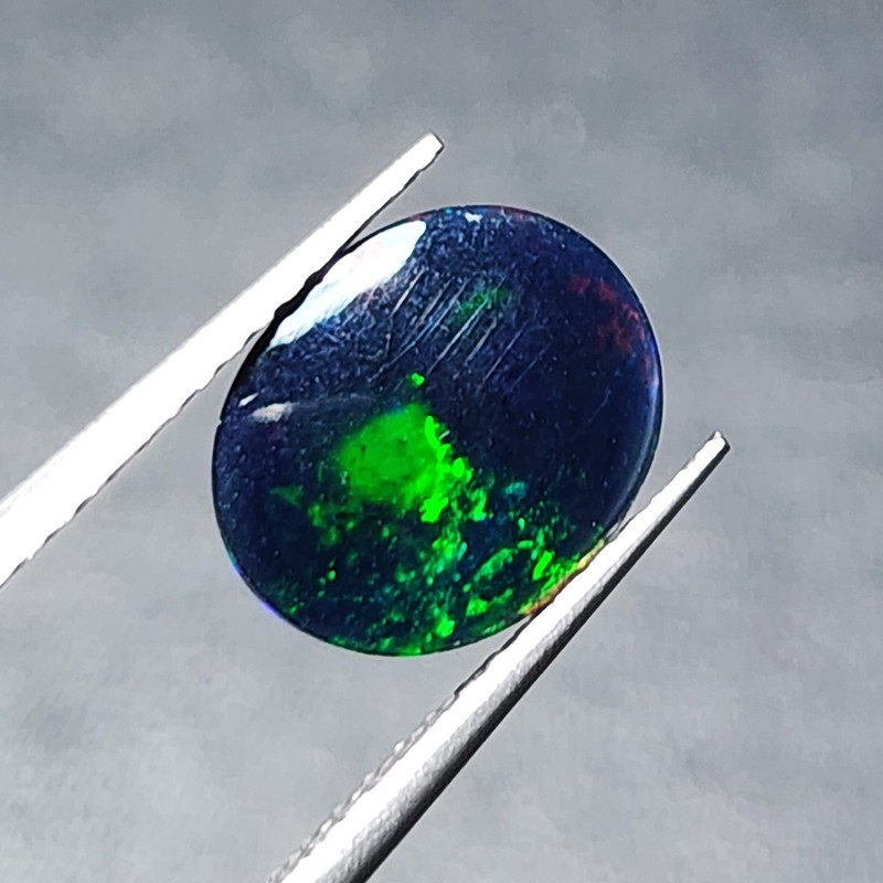 Natural Welo Black Opal Ethiopia Oval Cabochon AAA Green Fire Gem 1.45Ct Ring